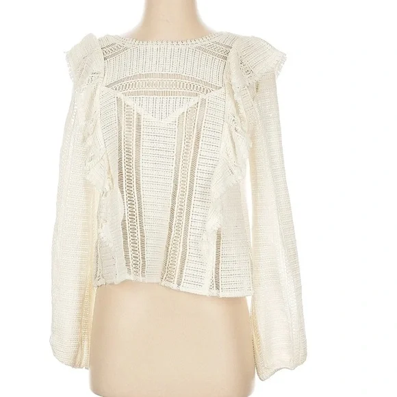 Sezane Lace Love Blouse 100% Cotton Ivory White Ruffled Open Knit French Girl - Picture 2 of 9